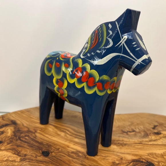 Nils Olsson Blue Dala Wood Swedish Horse 7” Inch Carved Hand Painted Vintage - Picture 8 of 16